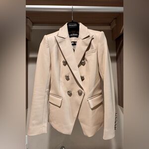 Balmain White/Ivory Leather Double-Breasted Blazer